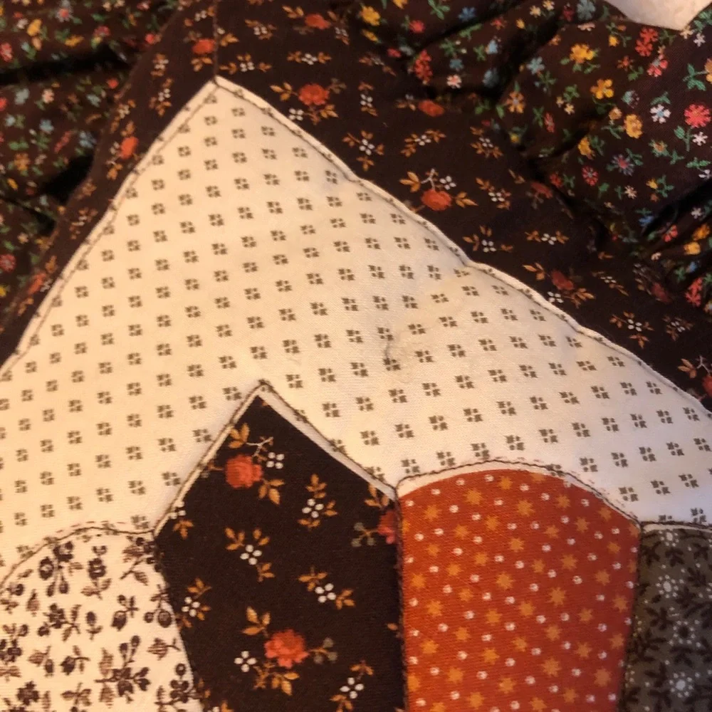 Vintage 70s Patchwork Quilted Ruffled Throw Pillow Cottage Grannycore